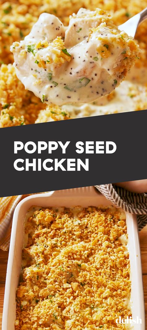 The crunch on this creamy Poppy Seed Chicken is made of Ritz Crackers! Get the recipe at Delish.com. #recipe #easy #easyrecipes #delish #chicken #casserole #poppy #seed #dinner #dinnerrecipes #easydinner #comfortfood Poppyseed Chicken Recipe, Poppyseed Chicken, Creamy Sauce For Chicken, Poppy Seed Chicken Casserole, Chicken Casserole Dinners, Poppy Seed Chicken, Creamy Chicken Casserole, Chicken Casserole Recipe, Favorite Recipes Dinner