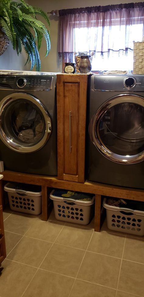 Washer And Dryer Stand, Laundry Room Pedestal, Pull Out Storage, Healthy Breakfast Bowl, Laundry Room Update, Georgia House, Laundry Pedestal, Dream Laundry Room, Garage Laundry