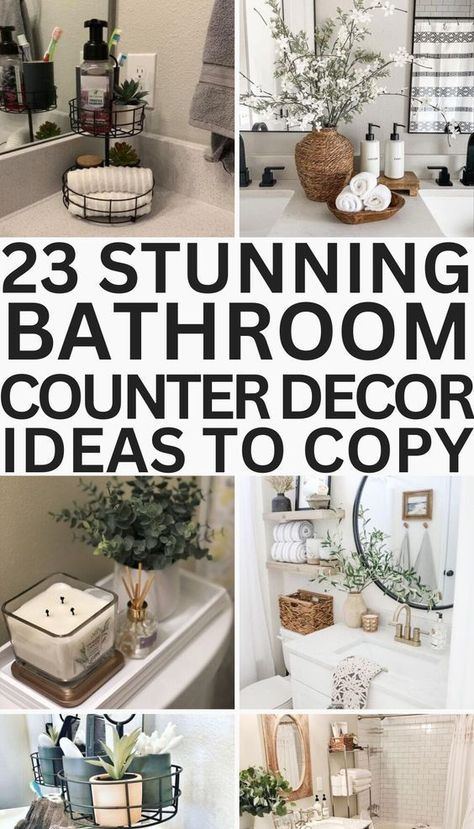 Looking for ways to revamp your bathroom counter? This post shows you 23 easy bathroom counter decor ideas that hit the spot. How To Style Bathroom Counter, Bathroom Staging Ideas, Restroom Decor Ideas, Small Rental Bathroom, Bathroom Counter Decor Ideas, Bathroom Staging, Rental Bathroom, Bathroom Counter Decor, Guest Bathroom Decor