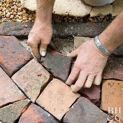 101267800 Diy Brick Patio, Arreglos Ikebana, Brick Pathway, Brick Projects, Brick Patio, Brick Path, Patio Flowers, Brick Walkway, Brick Paving