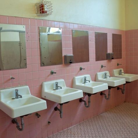 Communal Bathroom, Public Bathroom, Public Bathrooms, Between Two Worlds, Public Restroom, Dreamcore Weirdcore, Pink Bathroom, Melanie Martinez, Bathroom Interior Design