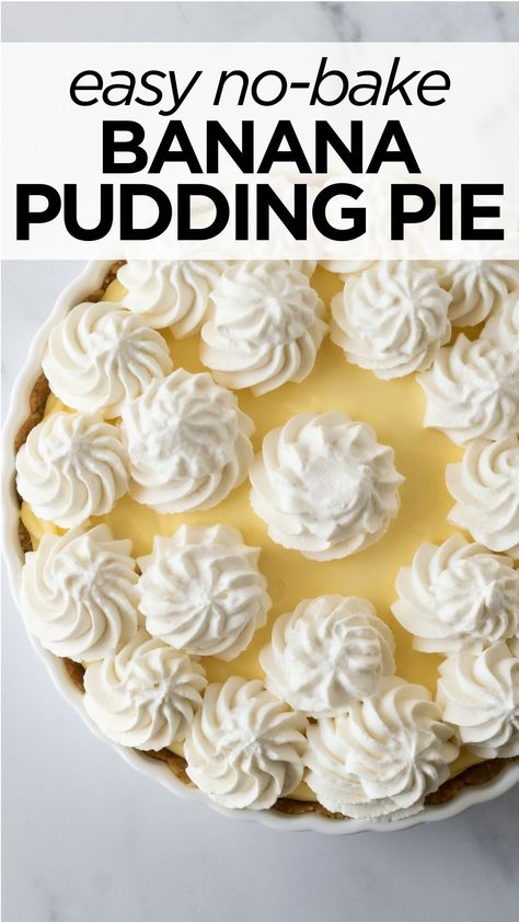 Loved by many, this no-bake banana pudding pie recipe is a must-have for any dessert table. This banana cream pie has a buttery Nilla Wafer crust with a shortcut filling vanilla pudding filling and topped with whipped cream. #bananacreampie #bananapuddingpie #nobakepie #bananapie Banana Pudding Pie Recipe, Nilla Wafer Recipes, Nilla Wafer Crust, Banana Pudding Pie, Pudding Pie Recipes, Wafer Cookie, Banana Desserts, Banana Pudding Pies, Vanilla Wafer Crust