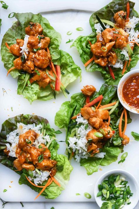 Instant Pot Orange Chicken Lettuce Wraps | foodiecrush.com Easy Chicken Lettuce Wraps, Low Carb Instant Pot Recipes, Healthy Main Meals, Chicken Lettuce Wraps Recipe, Lettuce Wrap Recipes, Foodie Crush, Chicken Lettuce Wraps, Chicken And Rice, Orange Chicken