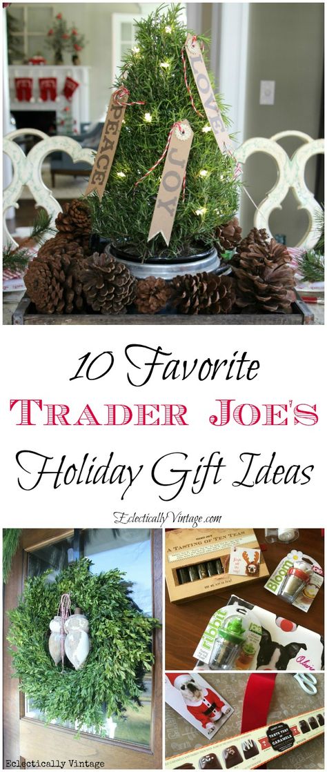 10 Favorite Trader Joe's Gift Ideas - something for everyone on your Christmas list! eclecticallyvintage.com Holiday Baskets, Holiday Gift Baskets, Christmas Time Is Here, Christmas Baskets, Christmas Gift Basket, Christmas Gift Baskets, Teacher Christmas Gifts, Trader Joe, Trader Joe's