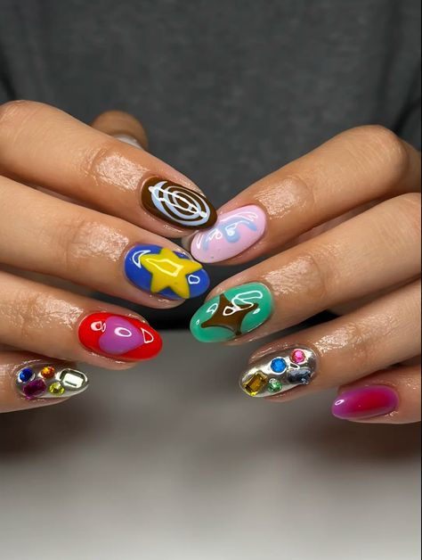 Nail Art Designs Trippy, Cute Trippy Nails, Trippy Short Nails, Trippy Pink Nails, Short Psychadelic Nails, Nail Inspo, Nails