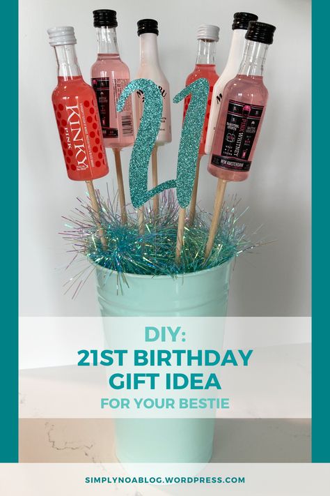 Easy 21st Birthday Gifts, 21st Birthday Shooter Basket, Shooter Bouquet Alcohol, 21st Birthday Basket Ideas, 21st Birthday Gifts Diy, 21st Birthday Baskets For Her, Shooter Bouquet, 21st Birthday Gift Ideas For Her, 21st Birthday Gift Baskets For Her