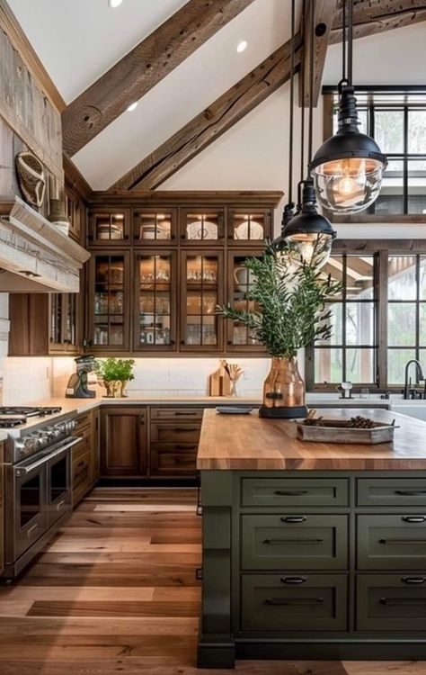 Medium Dark Wood Kitchen Cabinets, Farmhouse Kitchen Cabinet Color Ideas, Farmhouse Kitchen Cabinet, Cabinet Color Ideas, Minimal Rustic, Kitchen Cabinet Color, Kitchen Cabinet Color Ideas, Ranch Kitchen, Lake House Kitchen