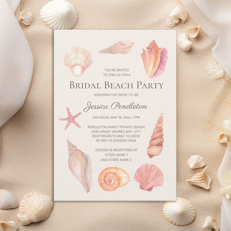 Shell Wedding Invitations, Beach Invitations, Beach Theme Wedding Invitations, Beach Bridal Showers, Beach Birthday Party, Beach Themed Party, Beach Birthday, Beach Bridal, Bridal Event