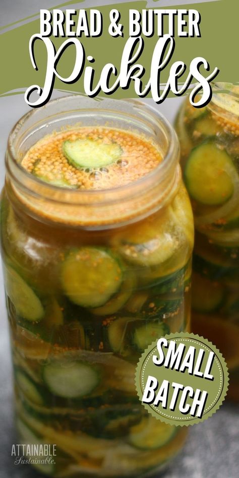 glass canning jar with pickled cucumber slices and mustard seed Homemade Bread And Butter Pickles Recipe, Preserving Cucumbers, Refrigerator Bread And Butter Pickles, Sweet Refrigerator Pickles, Pickles Homemade Easy, Bread And Butter Pickles Recipe, Sweet Pickles Homemade, Pickling Cucumbers Recipe, Pickled Pepper Recipe