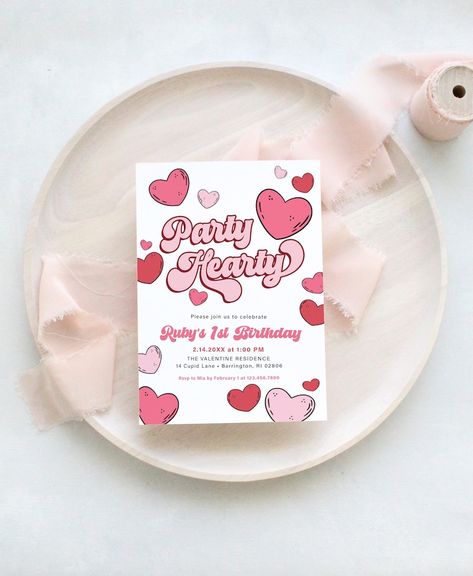 Valentines Birthday Invitations, Heart Birthday Invitations, Party Hearty Birthday, Sweetheart Party Theme, Valentines Day Invite, Valentines Day Birthday Party For Girl, Valentines Party Invite, February Birthday Themes, February Party Themes