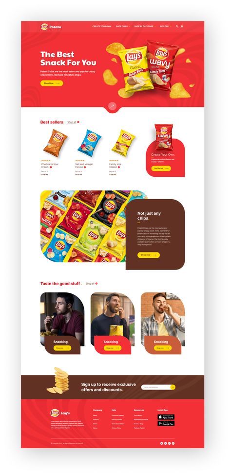 Presenting a new Lays potato chips website landing page. Chips Website Design, Pizza Landing Page, Snacks Website Design, Website Product Page Design, Mailing Design Inspiration, Product Presentation Design, Food Landing Page Design, Food Website Design Inspiration, Lay Out Design