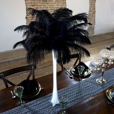 Wedding Vase Centerpieces, Eiffel Tower Vases, Centerpieces Party, Carnival Fashion, Tower Vase, Feather Centerpieces, Decoration For Wedding, Bouquet Holder, Vase Black