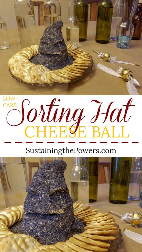 A quick and fun Sorting Hat shaped cheese ball perfect for Halloween or a Harry Potter party! #lowcarb #cheeseball #halloween #harrypotter #sortinghat Shaped Cheese Ball, Harry Potter Feast, Harry Potter Treats, Harry Potter Shower, Harry Potter Snacks, Harry Potter Parties Food, Harry Potter Bridal Shower, Harry Potter Theme Birthday, Harry Potter Halloween Party