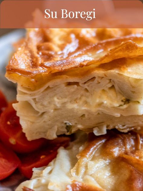 Turkish pastry made with layers of handmade yufka sheets and cheese filling. Cheese Borek Recipe, Turkish Borek, Turkish Cheese, Borek Recipe, Make Ahead Brunch Recipes, Turkish Sweets, Sweet Savory Recipes, Turkish Breakfast, Serbian Recipes