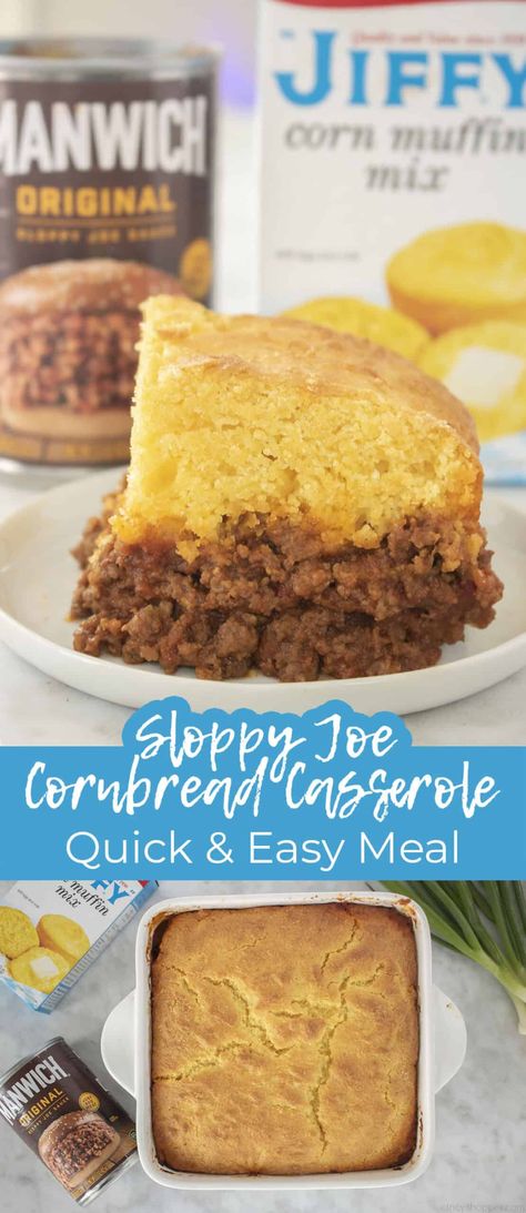 Our Sloppy Joe Cornbread Casserole recipe is delicious hearty comfort food that can't be beat! A tasty recipe with simple ingredients. Since it is a 30 minute meal, it's great for busy weeknight dinners. Sloppy Joe Jiffy Cornbread Casserole, Recipes With Boxed Cornbread, Hamburger Cornbread Recipes, Cornbread Sloppy Joe Casserole Jiffy, Sloppy Joe Casserole Cornbread, Easy Cornbread Casserole Jiffy, Sloppy Joe Cornbread Bake, Recipes With Jiffy Cornbread, Cornbread Sloppy Joe