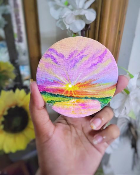 Colorful Sky Mini Round Painting 🌅🎀💗 @artsyliya . . . . . . #acrylicpainting #painting #paintings #drawing #paintideas #artideas #viralreels #minipainting #minicanvasart #cansonpaper #boho #gouache #gouachepainting #diy #satisfying #ArtTherapy #acrylicpainting #artandcraft #colorful #skylovers #skypainting #smallcanvas #roundcanvas Round Painting, Colorful Sky, Round Canvas, Sky Painting, Mini Canvas Art, Small Canvas, Mini Paintings, Small Paintings, Gouache Painting