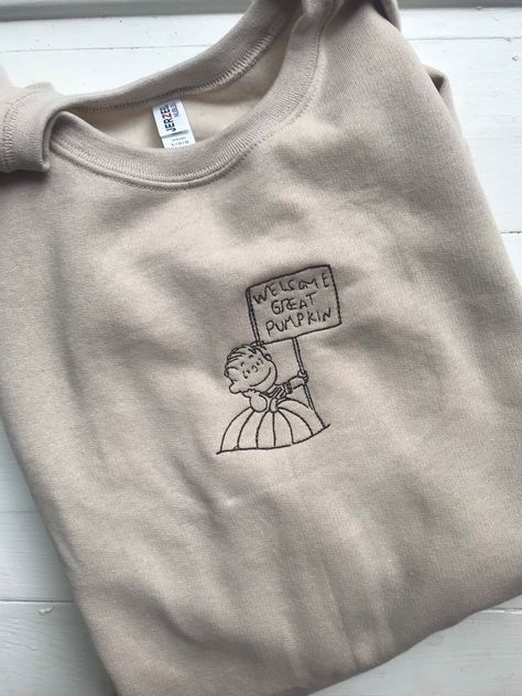 The Great Pumpkin Charlie Brown, Linus Halloween Embroidered Sweatshirt Harry Potter Embroidered Crewneck, Embroidery Sweatshirt Ideas, The Great Pumpkin Charlie Brown, Fall Crewneck Sweatshirt, Great Pumpkin Charlie Brown, Fall Crewneck, Simple Sweatshirt, The Great Pumpkin, Great Pumpkin