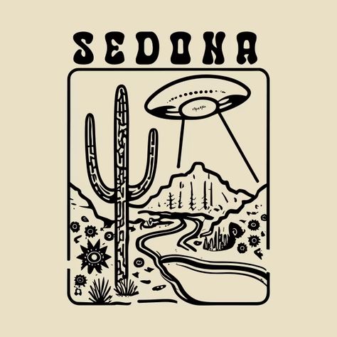 Retro Desert Aesthetic, Victorian Ads, Sedona Art, Arizona Illustration, Ufo Illustration, Extraterrestrial Art, Arizona Tshirt, Desert Illustration, Ufo Tattoo