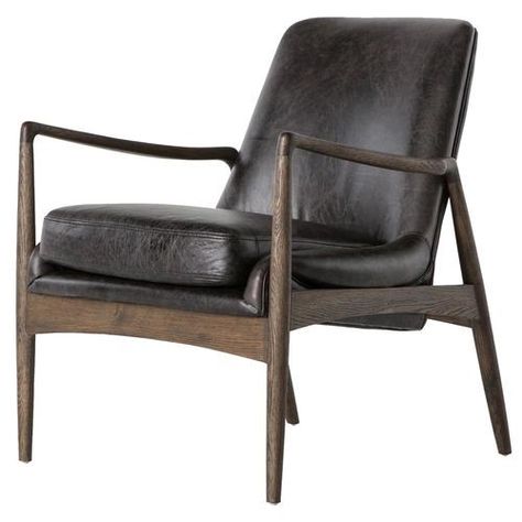 Braden Mid-Century Modern Black Leather Club Chair Black Leather Club Chair, Leather Chair With Ottoman, Leather Club Chairs, Mid Century Chair, Arm Chairs Living Room, High Fashion Home, Accent Chairs For Living Room, Vintage Chairs, Leather Armchair