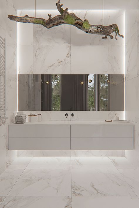 White apartment Sergey Makhno Architects on Behance Modern Bathroom Ideas Luxury, Grey Bathroom Wall Tiles, Expensive Bathrooms, Sergey Makhno, Bathroom Lighting Design, Lake House Bathroom, Bathroom Chandelier, Bathroom Ideas Luxury, Modern Bathroom Ideas