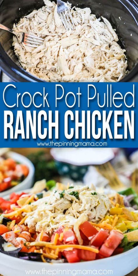 Crockpot Pulled Chicken, Ranch Chicken Crockpot, The Pinning Mama, Pulled Chicken Recipes, Shredded Chicken Crockpot, Shredded Chicken Recipes, Healthy Recipes Easy Snacks, Ranch Chicken, Healthy Snacks Easy