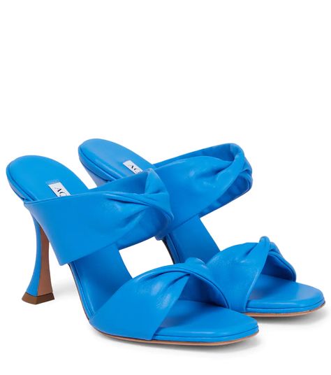 Aquazzura - Twist 95 leather sandals | Mytheresa Blue Mules, Aquazzura Shoes, Blue Accessories, Blue Sandals, Dream Shoes, Wide Straps, Mules Shoes, High Heel Sandals, Blue Fashion