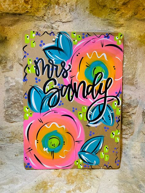 Clip Board Art, Teacher Painting Ideas, Teacher Clipboard Ideas, Teacher Clip Board Ideas, Clip Board Painting Ideas, Paintings For Teachers, Teacher Painting, Diy Clipboard Decoration, Teacher Painting Canvas