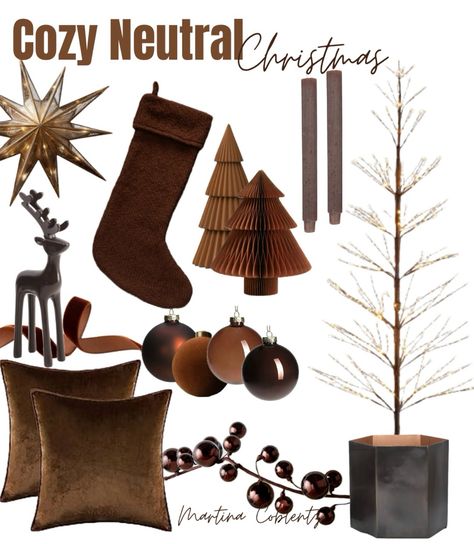 Brown Christmas Aesthetic, Brown Christmas Decor, Brown Christmas Decorations, Elegant Christmas Tree Decorations, Cartoon Deer, Neutral Christmas Decor, Neutral Christmas, Elegant Christmas Trees, Brown Christmas