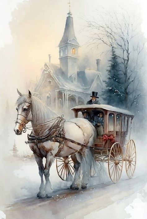 Rice Paper Decoupage, Horse And Buggy, Winter Painting, Art Gallery Wallpaper, 수채화 그림, Nature Art Painting, Vintage Horse, Christmas Scenes, Rice Paper