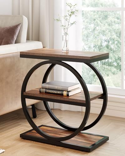 LITTLE TREE End Table, 3-Tier Side Table, Slim Sofa Side Table for Living Room, Tall Bedside Table Nightstand for Bedroom, Rustic Brown and Black Side Table Living Room Modern, Sofa Side Table Design, End Table Design, End Tables Living Room, Comfy Furniture, Slim Sofa, Tall Bedside Table, Side Table For Living Room, Dnevna Soba