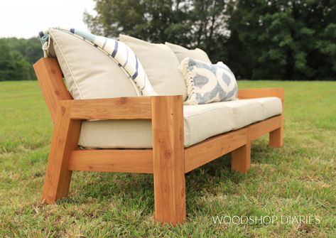 Outdoor Couch Plans, Woodshop Diaries, Outdoor Sofa Diy, Wooden Patio Furniture, Wooden Outdoor Furniture, Patio Couch, Wooden Patios, Outdoor Wood Furniture, Wood Patio Furniture