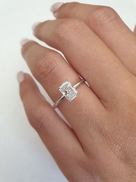 White Gold Engagement Rings Simple, Rectangle Engagement Rings, Radiant Diamond Ring, Radiant Diamond Engagement Rings, Square Engagement Rings, Radiant Cut Engagement Rings, Engagement Ring Solitaire, Radiant Engagement Rings, Cute Engagement Rings