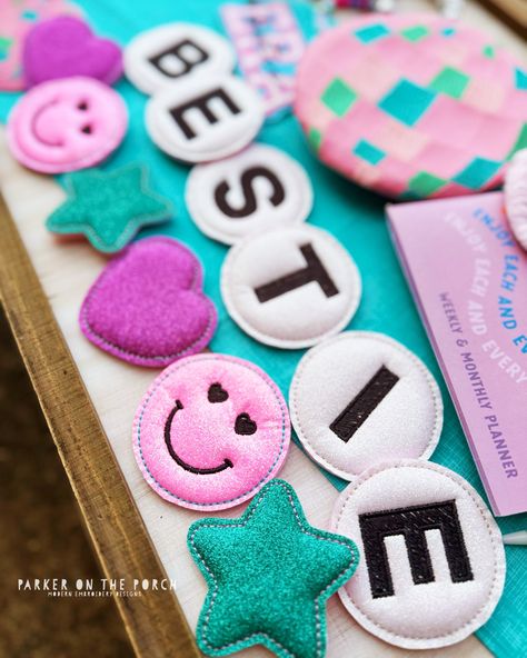 FAQ Blog Series: How to make a Puff Banner Piece- Bestie Friendship Bracelet Friendship Bracelet Gift Tag, Friendship Bracelet Banner, Friendship Bracelet Party, Bakery Stand, Diy Friendship Bracelet, Friendship Bracelets With Beads, Felt Letters, 10th Birthday, Photo Tutorial