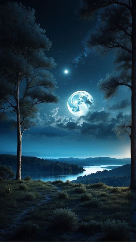 Pretty Landscape Pictures, Aesthetic Lock Screen Wallpaper, Aesthetic Lock Screen, Beautiful Moon Pictures, Hybrid Animals, Tipografi 3d, Moonlight Photography, Peaceful Night, Moon Pictures