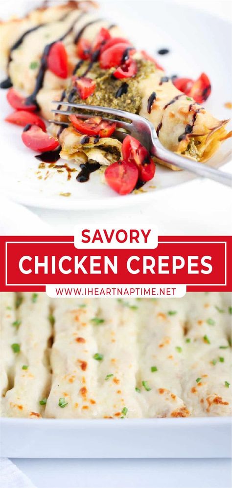 Creamy Chicken Crepes, Chicken Pesto Crepes, Crapes Recipe Filling Savory Crepes Creamy Chicken, Chicken Crepes Filling, Chicken Crepes Recipe, Crepes Sweet, Crepe Station, Chicken Crepes, Asian Steak Bites