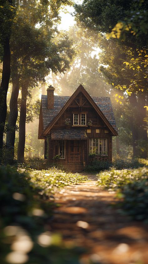 A quaint cabin nestled deep in the enchanting woods Cozy Cottage In The Woods, Quaint Cabin, Building References, Forest Homes, Living In Harmony, Fairytale Forest, Cozy Cabins, In Harmony With Nature, Harmony With Nature