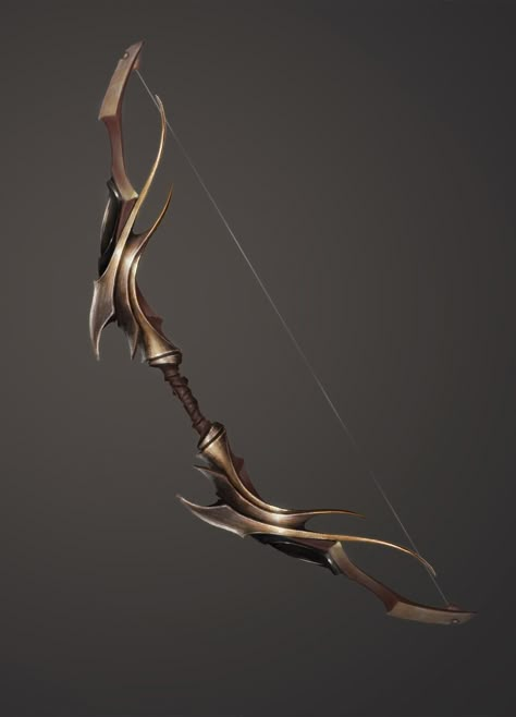 Bow Fantasy Design, Fantasy Bow And Arrow Concept Art, Dnd Bow And Arrow, Cool Bow And Arrow, Fantasy Bow And Arrow Design, Magic Bow And Arrow, Dnd Bow, Bow Concept Art, Fantasy Arrow