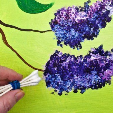 Lilac Painting, Diy Techniques And Supplies, Easy Art Projects, Cotton Swabs, Canvas Painting Diy, Simple Acrylic Paintings, Painting Flowers, Beginner Painting, Flower Art Painting