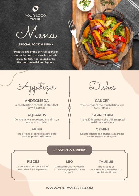 Abstract Linear Healthy Special Food Restaurant Menu Course Menu Design, Aries And Gemini, Restaurant Menu Template, Appetizer Dishes, Food Ads, Food Restaurant, Menu Template, Menu Restaurant, Menu Design