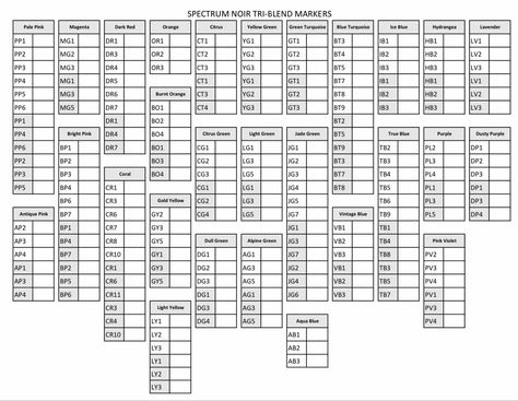 This includes brush tri-blends as well as the originals. Tri Blend Markers, Spectrum Noir Tri Blend Markers Color Chart, Spectrum Noir Tri-blend Markers, Spectrum Noir Markers Coloring, Blank Color, Bullet Journal Work, Spectrum Noir Markers, Blank Templates, Noir Color