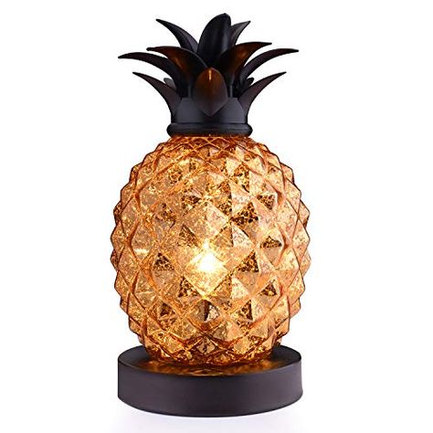 Mercury Glass Pineapple Lamp, Golden Glass Table Lamp for Bedroom, Dresser, Living Room, Kids Room, Coffee Table, Off... Dresser Living Room, Pineapple Table, Pineapple Lights, Pineapple Lamp, Festival Decor, Pineapple Decor, Candlelit Dinner, Lamp Bedroom, Bedroom Dresser