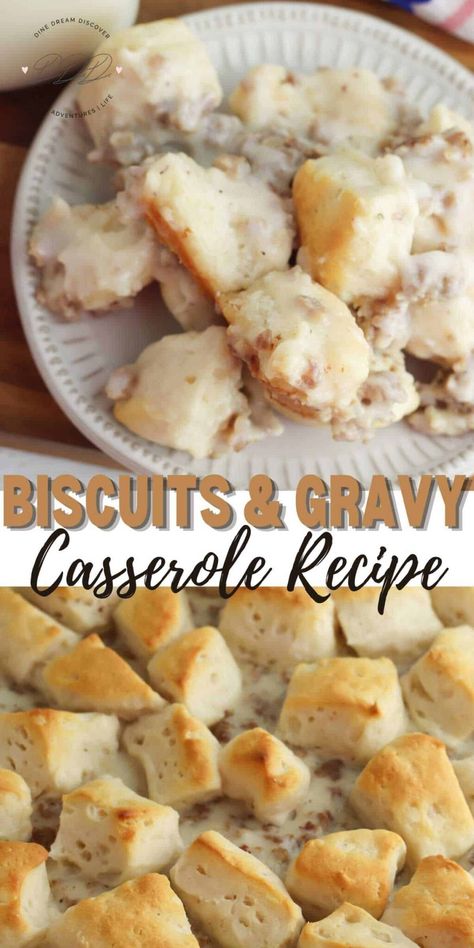 Sausage Gravy Casserole, Biscuit And Gravy Bake, Easy Biscuits And Gravy, Best Biscuits And Gravy, Gravy Casserole, Sausage Gravy And Biscuits, Biscuits And Gravy Casserole, Homemade Gravy, Breakfast Casserole Easy