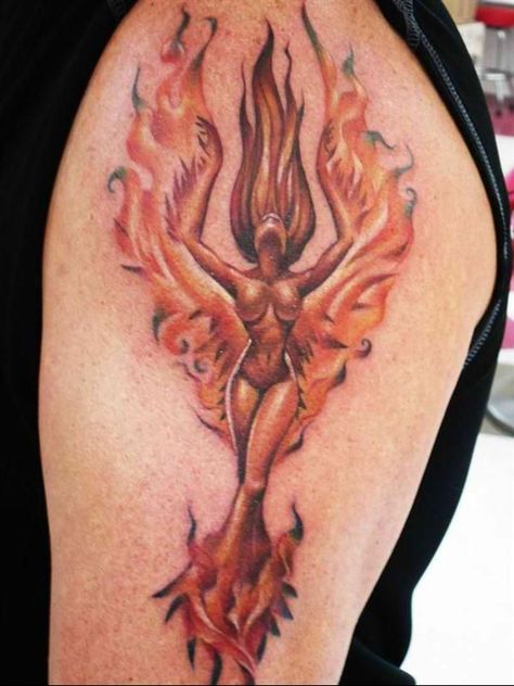 small Phoenix Tattoos for Women | tattoo-ideas-for-women-fire woman Klimt Tattoo, Phoenix Tattoo Feminine, Small Phoenix Tattoos, Phoenix Tattoos, Phoenix Tattoo Design, Flame Tattoos, Tattoo Zeichnungen, Goddess Tattoo, Fire Tattoo