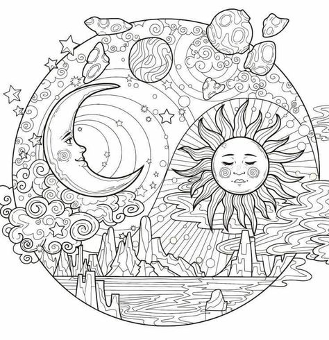 Detailed Coloring Pages For Grown Ups, Free Printable Adult Coloring Pages, Free Adult Coloring Printables, Moon Coloring Pages, Coloring Pages For Grown Ups, Adult Coloring Books Printables, Adult Colouring Printables, Star Coloring Pages, Abstract Coloring Pages