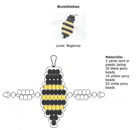 How To Make A Bee Out Of Beads, Bee Beads Tutorial, Bee Beads, Bee Jewelry Diy, Beaded Bee Pattern, Pony Bead Bee Pattern, Seed Bead Bee, Bumble Bee Bead Pattern, Bee Seed Bead