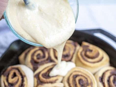 Cinnamon Roll Icing Recipe Easy, Easy Cinnamon Roll Icing, Cinnamon Roll Icing Recipe, Cinnamon Roll Frosting, Farmhouse On Boone, Pumpkin Cobbler, Cinnamon Roll Icing, Fluffy Cinnamon Rolls, Homemade Cinnamon Rolls