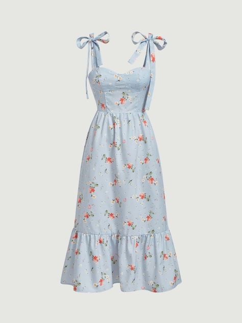 Free Returns ✓ Free Shipping✓. SHEIN MOD Floral Print Tie Shoulder Ruffle Hem Dress- Women Dresses at SHEIN. Cute Long Summer Dresses, Plus-koon Muoti, Off Shoulder Summer Dress, Dainty Dress, Cute Floral Dresses, Floral Cami, Shein Dress, Fairytale Dress, Shein Dresses