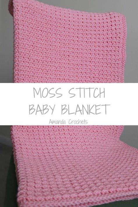 moss stitch baby blanket Moss Stitch Baby Blanket, Amanda Crochets, Crochet Moss Stitch, Crochet Moss, Crochet Throws, Crochet Beginner, Crochet 101, Striped Baby Blanket, Crochet Baby Blanket Free Pattern