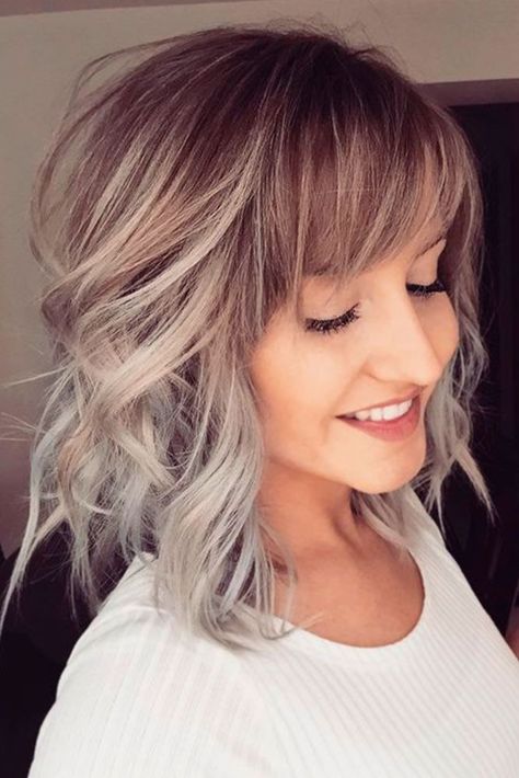 Popular Styles with Fringe Bangs That Will Elevate Your Beauty ★ See more: http://lovehairstyles.com/popular-styles-fringe-bangs/ Fringe Bangs Hairstyles, Dark Ombre Hair, Ash Blonde Balayage, Bangs With Medium Hair, Balayage Blonde, Silver Blonde, Caramel Highlights, Ombré Hair, Ombre Hair Color