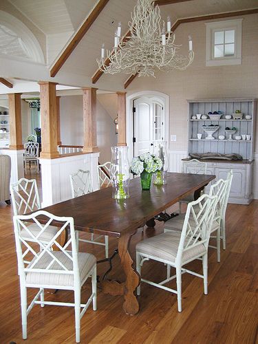 Obsessed with these chairs Taupe Dining Room, White Wood Table, Wood Dining Room Chairs, Rustic Farmhouse Dining Table, Bamboo Dining Chairs, Dark Table, Dark Wood Table, Chippendale Chairs, Transitional Dining Room